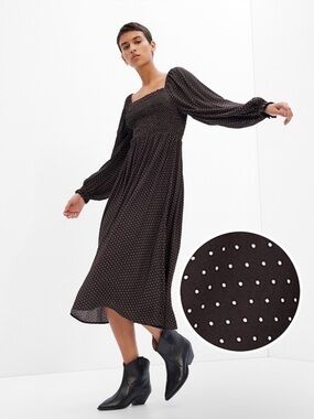 GAP Black Midi Dress with White Polka Dots